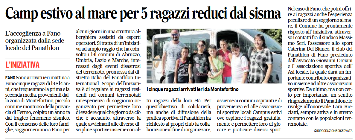 Camp estivo al mare  per  5 ragazzi reduci dal sisma By Corriere Adriatico