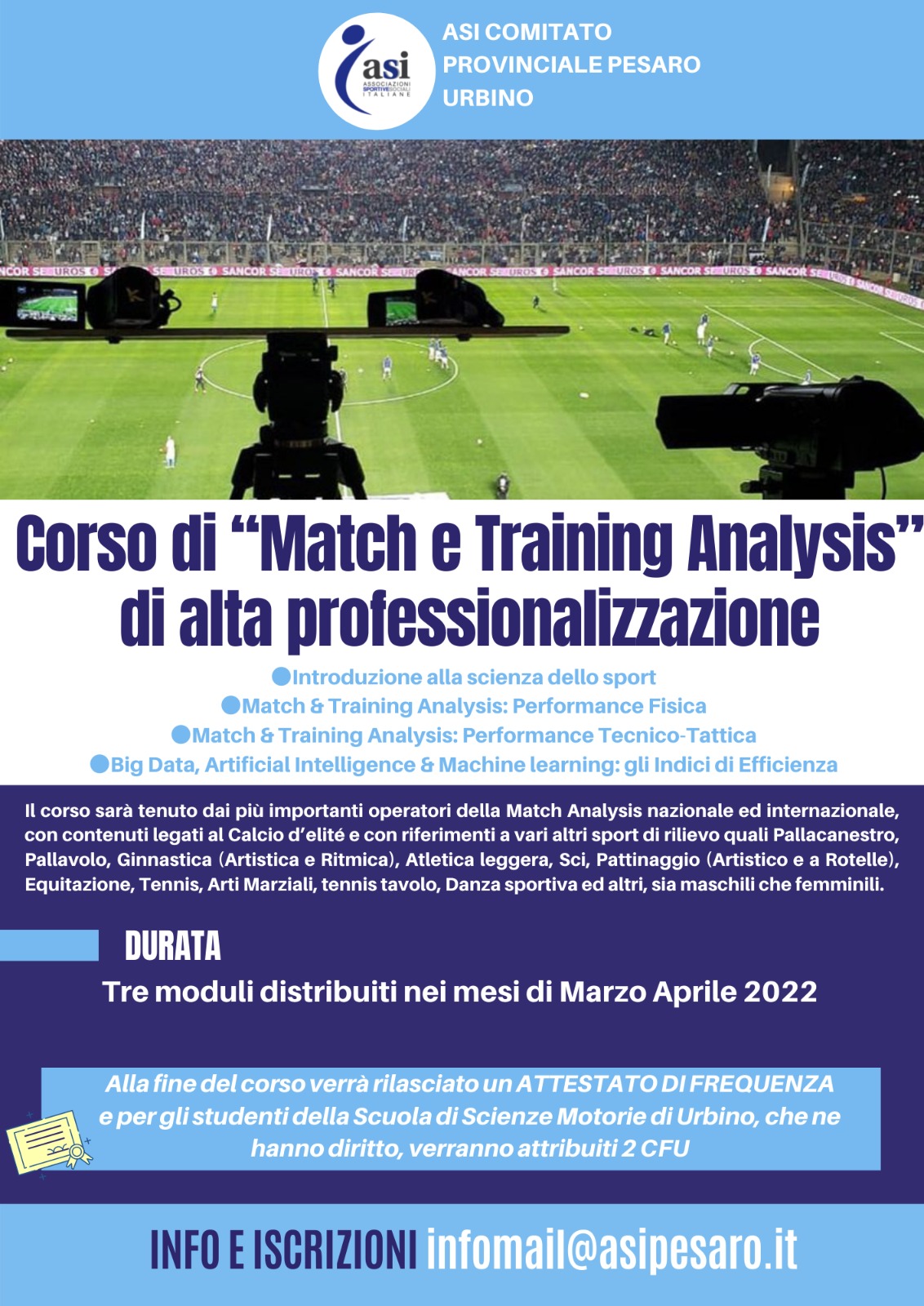 “Match and Training Analysis” – Corso di Alta Professionalizzazione